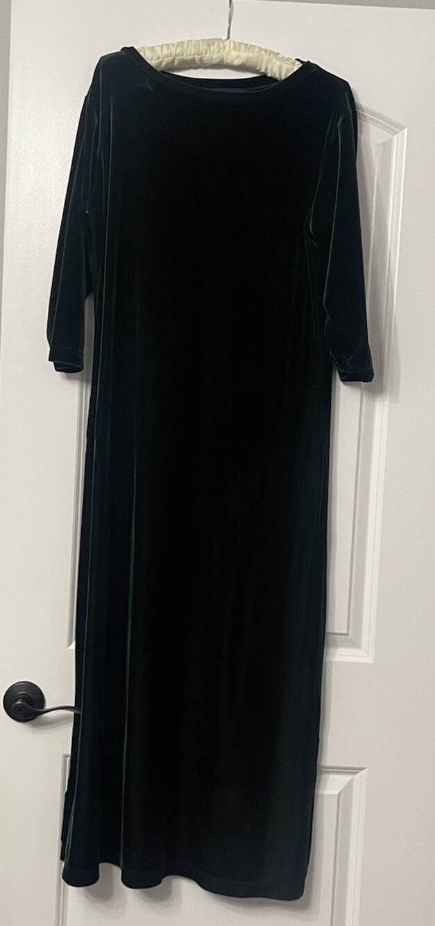 Vtg 90s Herman Geist Green Velvet Maxi Dress Medium Long Sleeve Whimsigoth Luxe